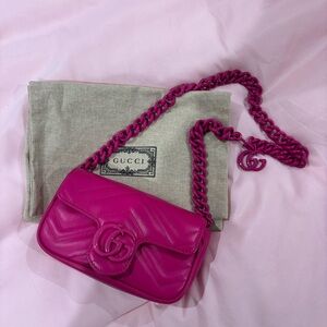 Gucci Mini Marmont Fuschia Calfskin Shoulder Bag